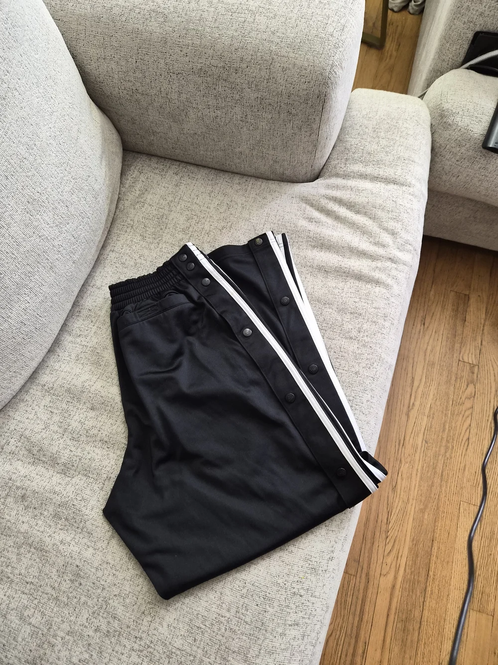 90s/Y2K Unisex Adidas Black & White Tear Away Snap Up Lined Track Pants Size S